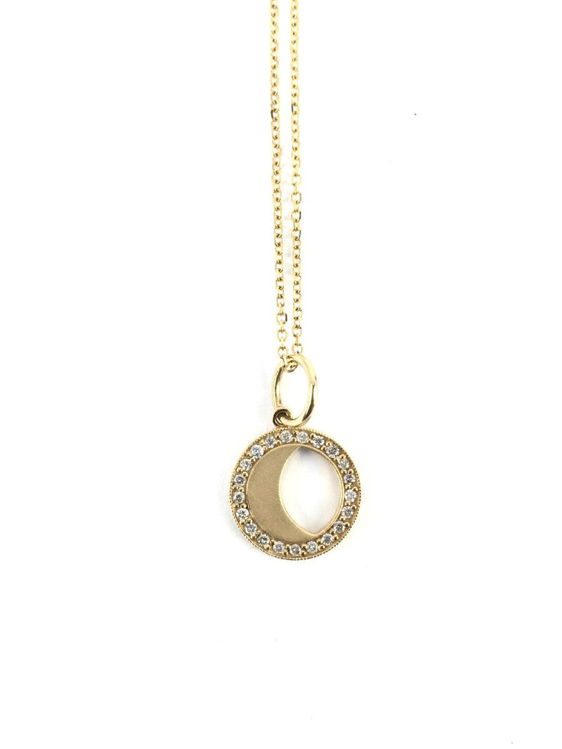 Diamond Full Moon Necklace 15 Diamonds .15 Carat T.W. 14K Yellow Gold 1.9g