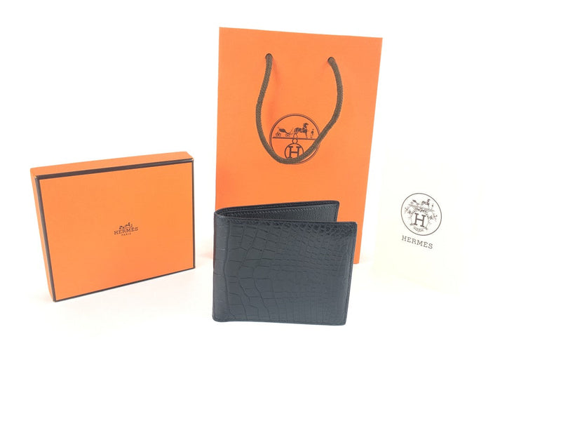 HERMÈS MATTE MISSISSIPPIENSIS ALLIGATOR PORTEFEUILLE MC2 COPERNIC WALLET BLACK