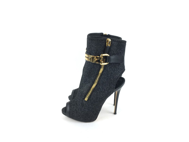 GIUSEPPE ZANOTTI GLITTER PEEP-TOE BOOTIES