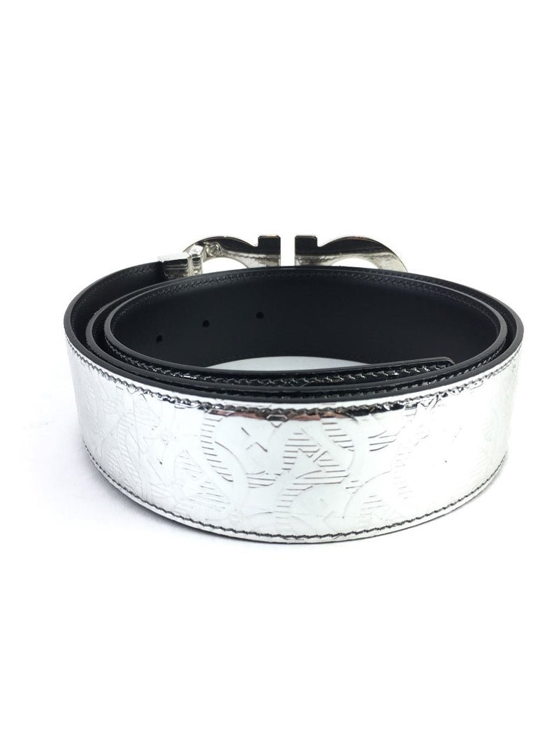 SALVATORE FERRAGAMO MEN'S GANCINI METALLIC LEATHER BELT