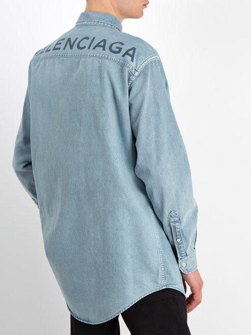 BALENCIAGA OVERSIZED LOGO DENIM SHIRT SIZE 40