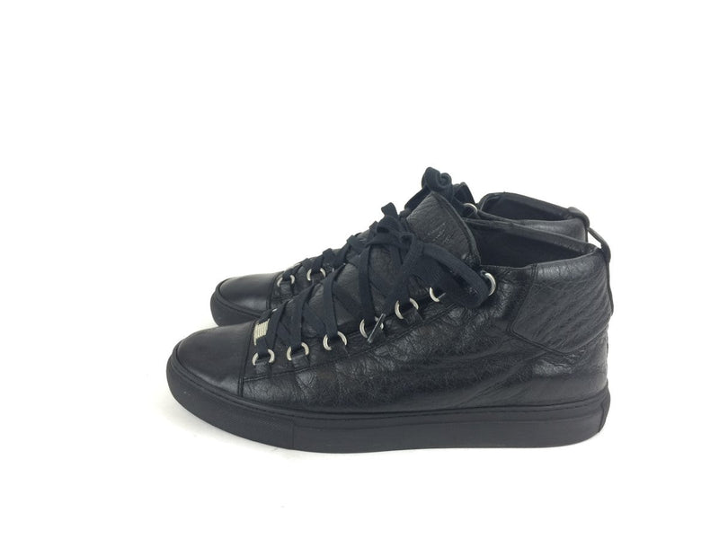 BALENCIAGA ARENA HIGH TOP BLACK LEATHER SNEAKERS SZ 42