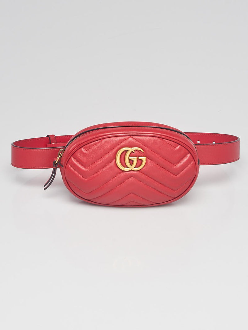 GUCCI QUILTED LEATHER GG MARMONT BELT BAG RED