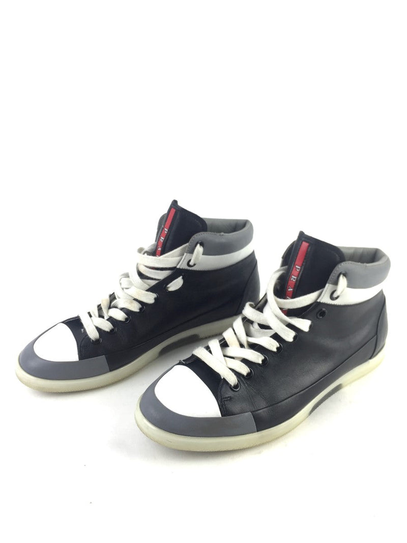 PRADA HIGH TOP 4T 2488, BLACK WHITE GRAY SNEAKER, 9.5