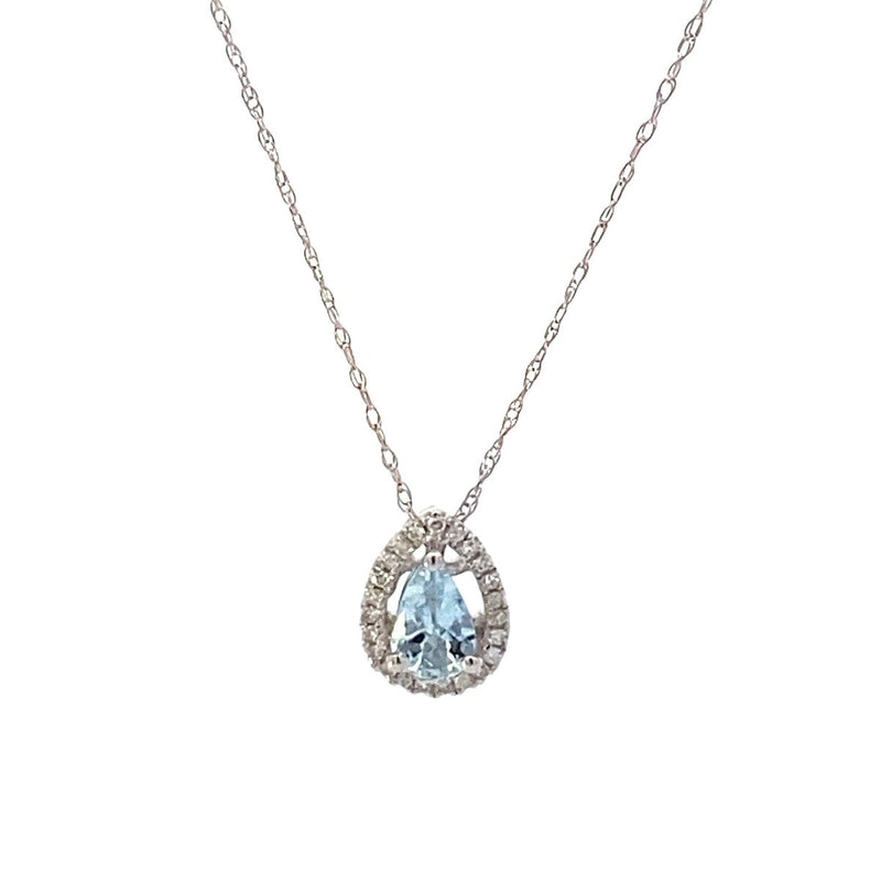 DIAMOND & AQUAMARINE NECKLACE 1.24G 14K-W/G, 1-PEAR CUT AQUAMARINE 0.27CTW, 21-R