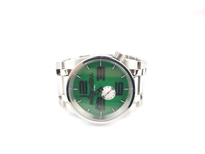 ROCKWELL 50MM ROUND WATCH SILVER/GREEN QUARTZ