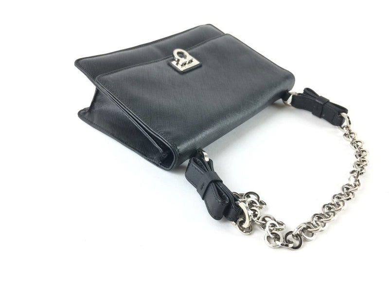 SALVATORE FERRAGAMO MINI LEATHER SHOULDER BAG BLACK