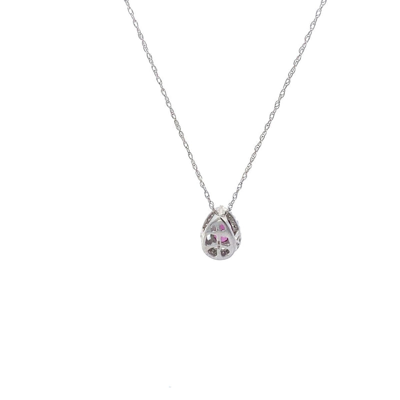 DIAMOND & RHODALITE NECKLACE 1.24G 14K-W/G, 1-PEAR CUT RHODALITE 0.30CTW, 21-ROU