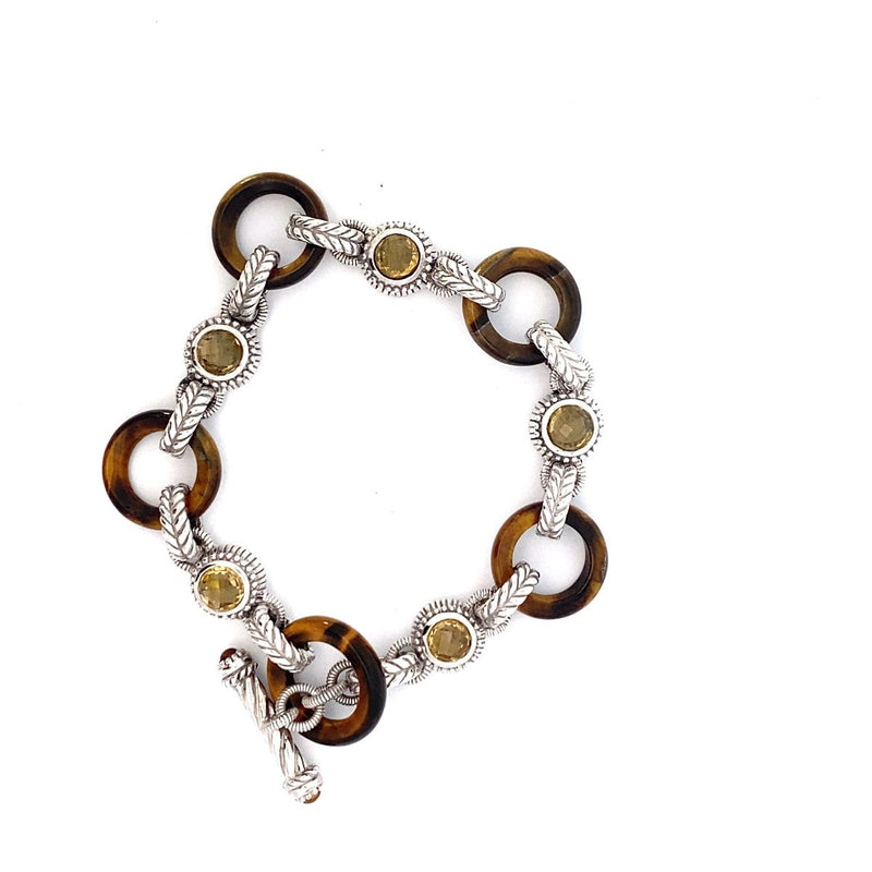 Judith Ripka Tiger Eye and Citrine Bracelet 925 Silver 26.4g