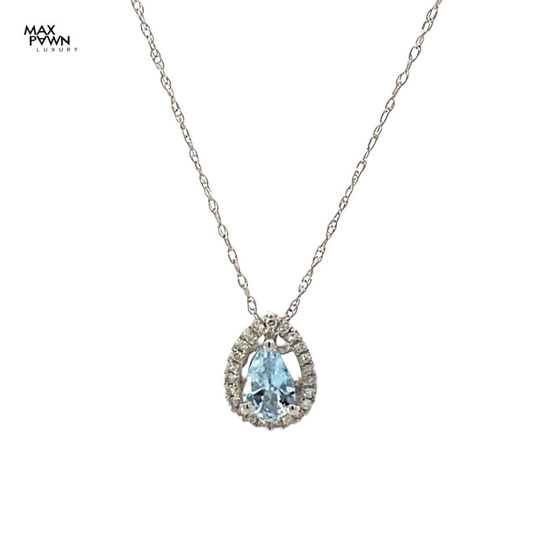 DIAMOND & AQUAMARINE NECKLACE 1.24G 14K-W/G, 1-PEAR CUT AQUAMARINE 0.27CTW, 21-R