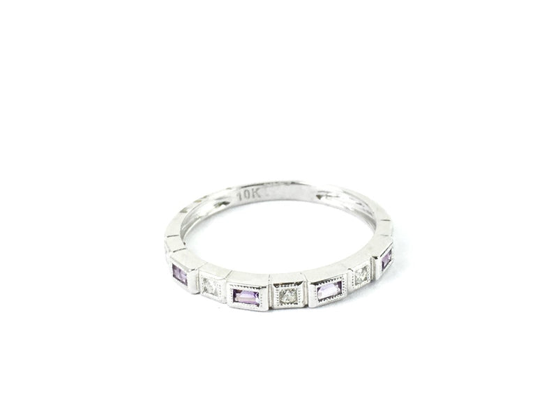 Amethyst Lady's Stone & Diamond Ring 5 Diamonds .10 Carat T.W. 10K White Gold