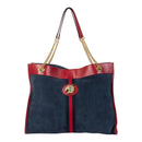 GUCCI SUEDE RAJAH LARGE CHAIN TOTE BAG BLUE/RED