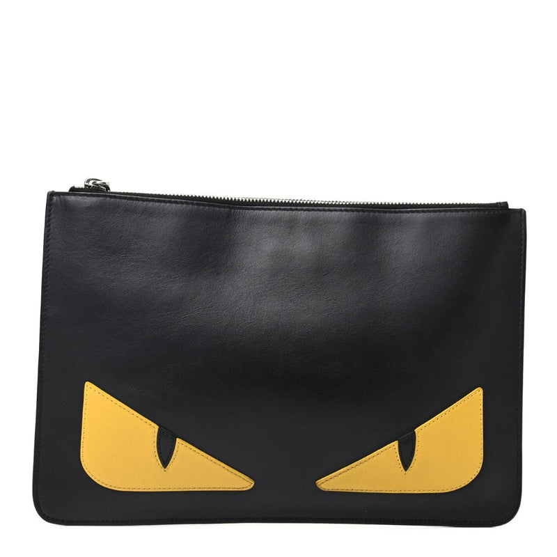 FENDI CALFSKIN MONSTER EYES POUCH BLACK