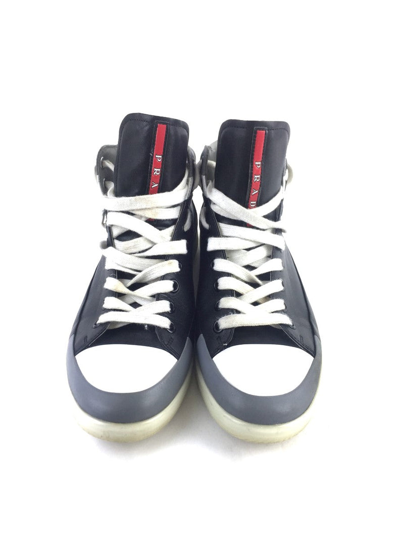 PRADA HIGH TOP 4T 2488, BLACK WHITE GRAY SNEAKER, 9.5