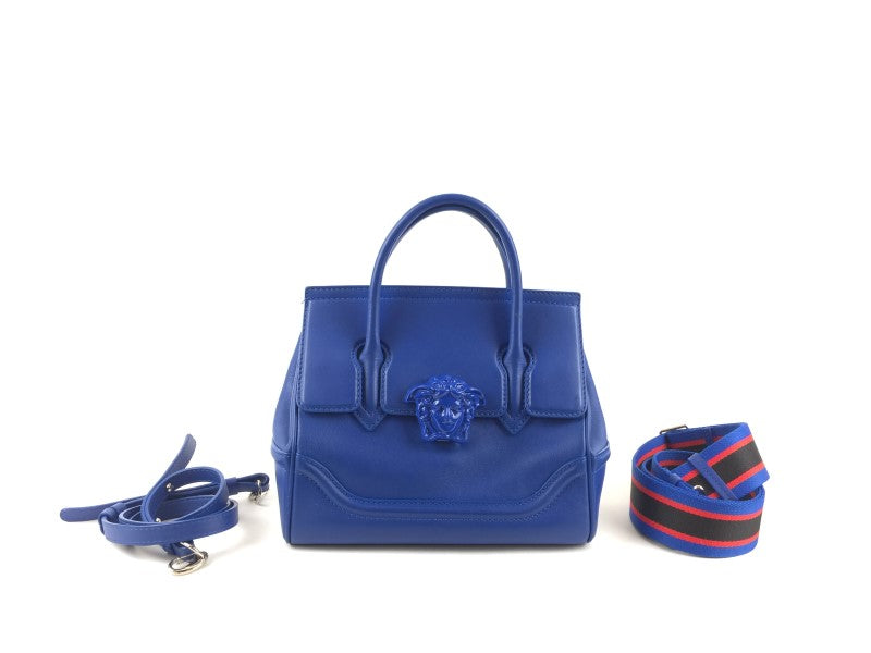 GIANNI VERSACE PALAZZO EMPIRE MEDIUM BAG, BLUE, LEATHER, HANDBAG, NO BOX OR DUST