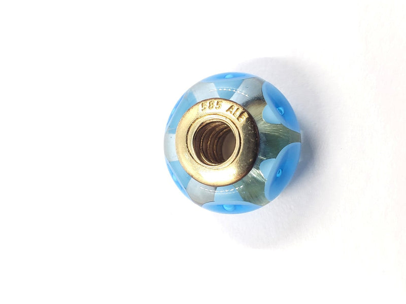 Pandora Gold Light BLue Mystic Murano Charm 14K Yellow Gold 3.58g