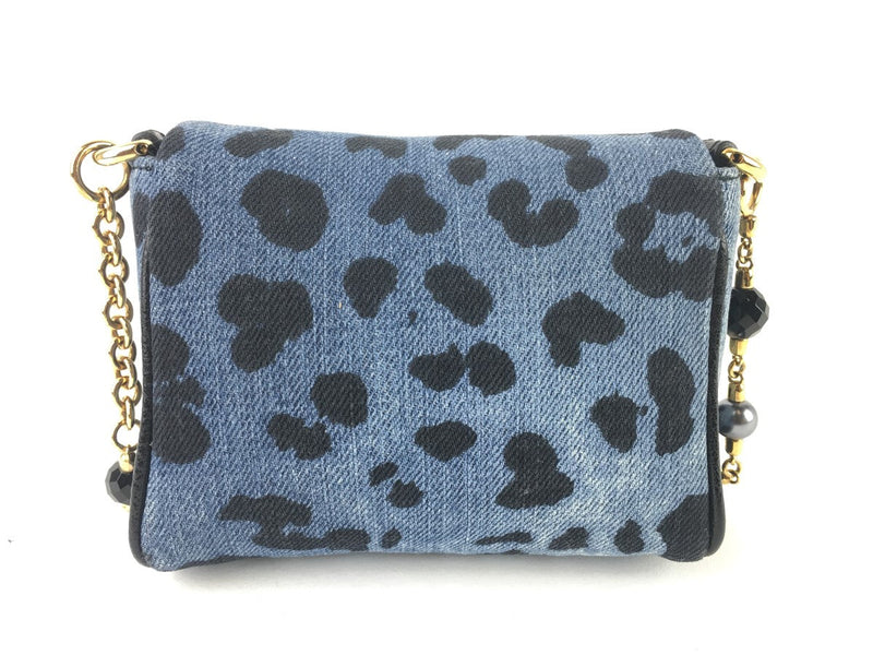 DOLCE & GABBANA BLUE FABRIC LEOPARD MINI BAG