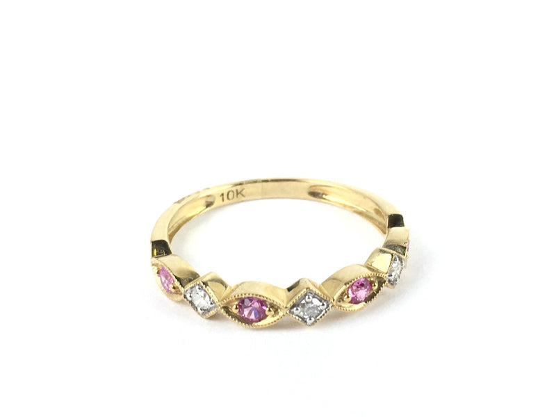 Pink Sapphire Lady's Stone & Diamond Ring 3 Diamonds .06 Carat T.W.