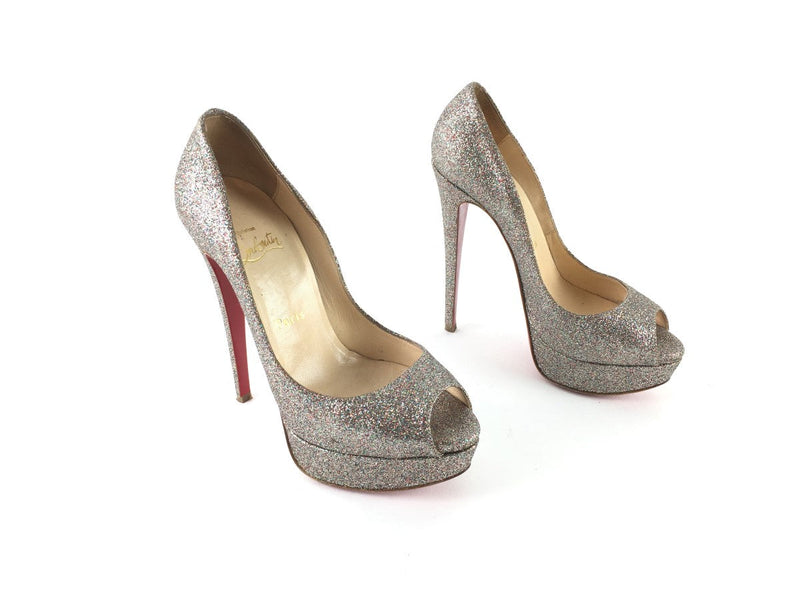 CHRISTIAN LOUBOUTIN LADY PEEP 150 GLITTER MINI PUMPS SIZE 36 (US 6)