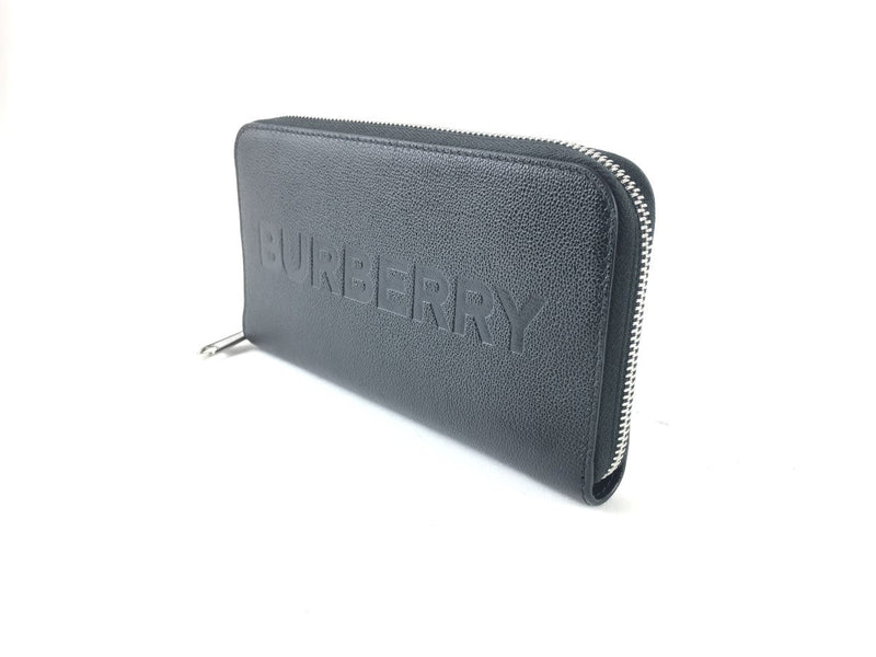 BURBERRY LOGO EMBOSSED LEATHER ZIPAROUND WALLET BLACK