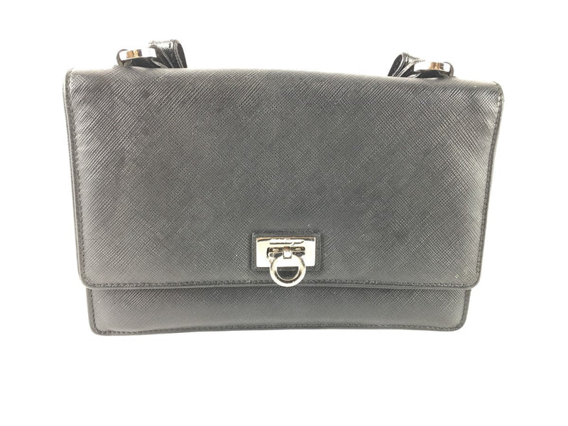 SALVATORE FERRAGAMO MINI LEATHER SHOULDER BAG BLACK