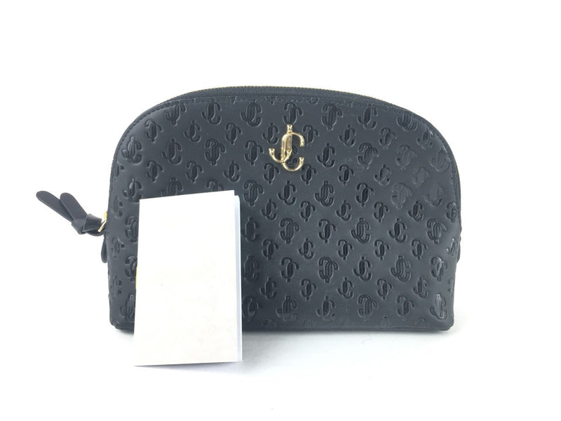 JIMMY CHOO JC MONOGRAMMED LEATHER COSMETIC CASE BLACK