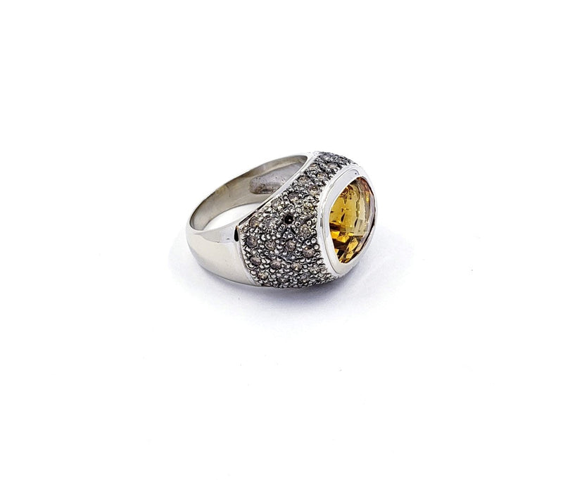 Citrine Champagne Diamond Ring 70 Diamonds .70 Carat T.W. 14K White Gold