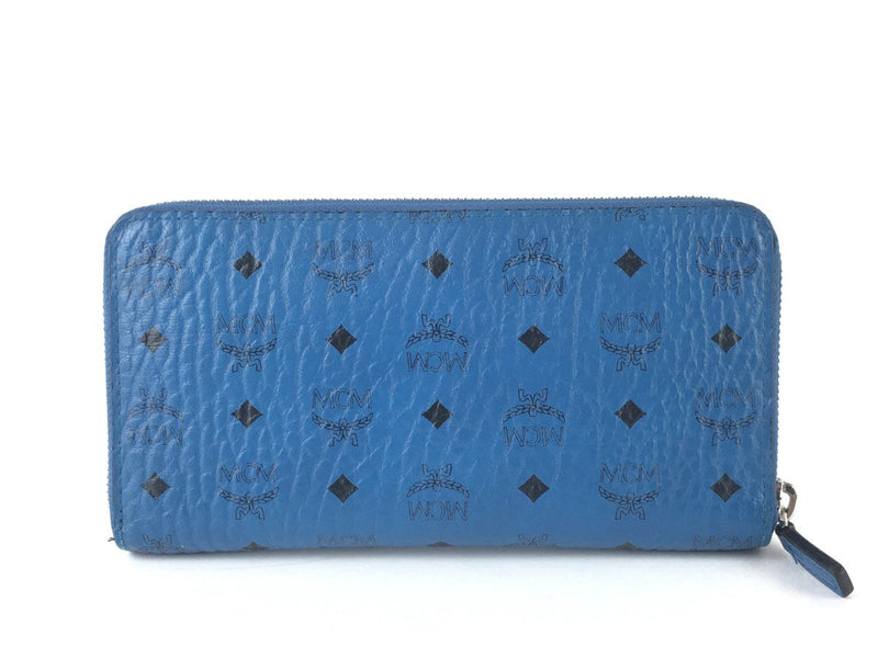 MCM VISETOS LARGE MUNICH BLUE ZIP AROUND WALLET