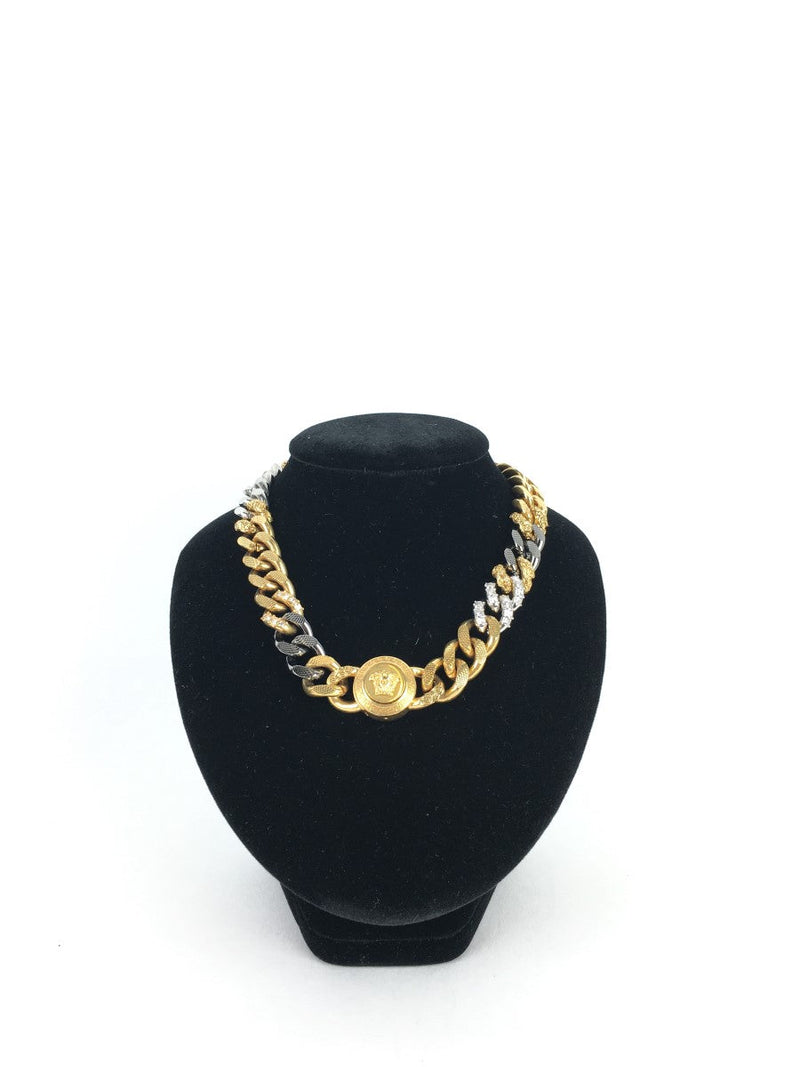 VERSACE TRI COLOR MEDUSA CURB LINK NECKLACE CHAIN