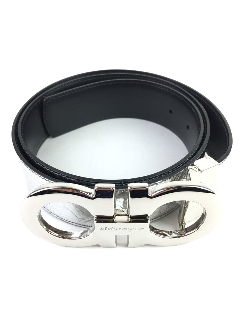 SALVATORE FERRAGAMO MEN'S GANCINI METALLIC LEATHER BELT