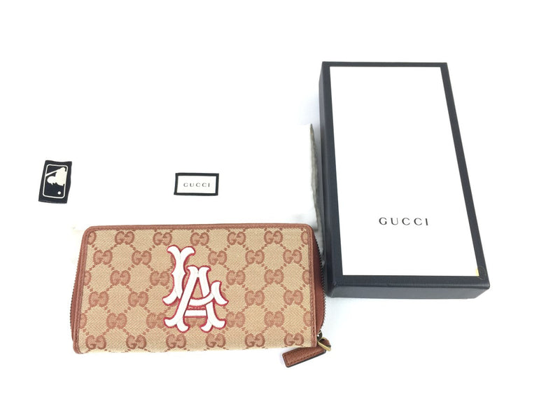 GUCCI GG CANVAS X LA ANGELS MLB ZIPPY WALLET RED/BEIGE