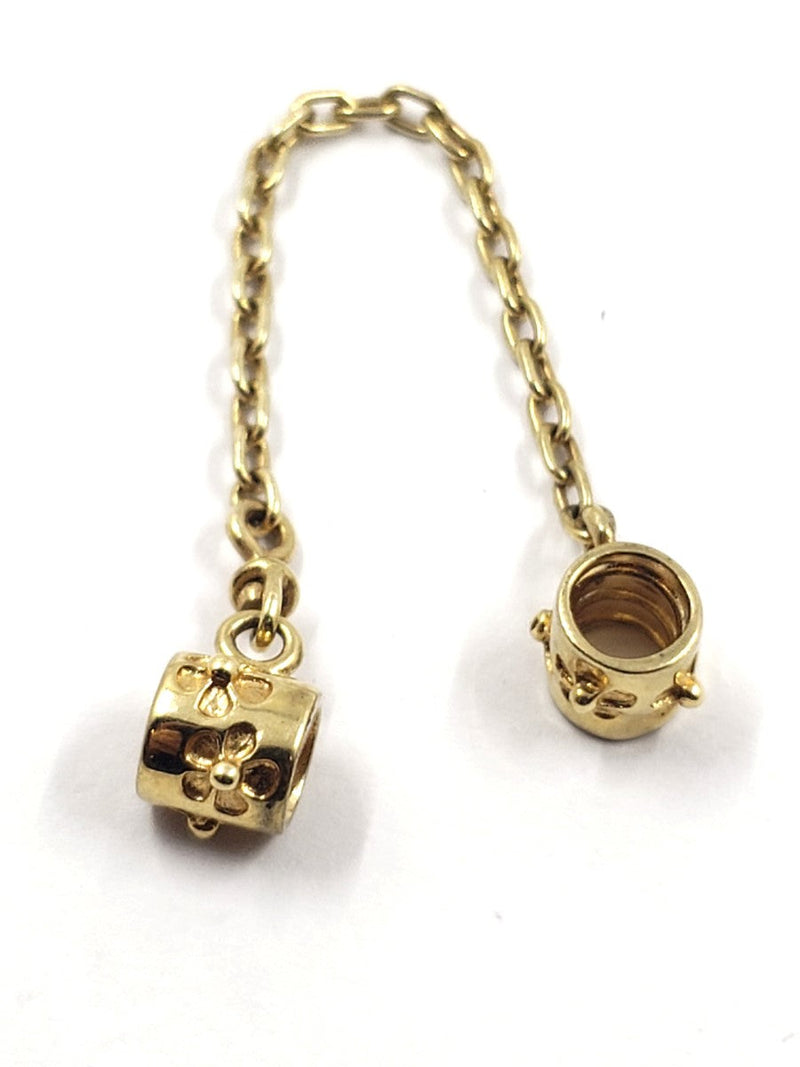 Pandora Gold Flower Safety Chain Charm 14K Yellow Gold 2.69g