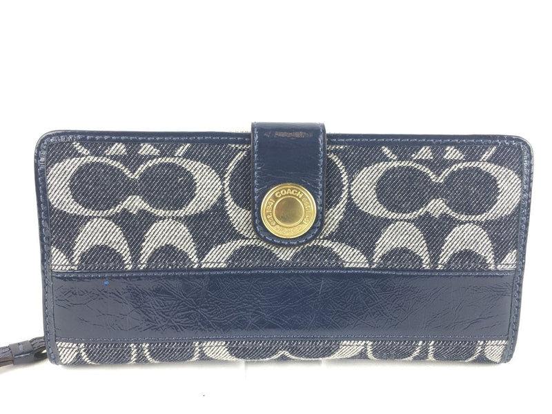 COACH SIGNATURE DENIM STRIPE ACCORDION ZIP AROUND WALLET